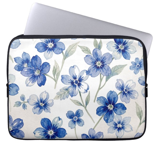 Watercolour Floral Pattern Blue  Laptopschutzhülle (Vorderseite)