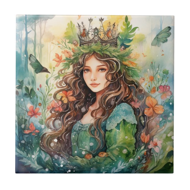 Watercolour Forest Princess Fliese (Vorderseite)