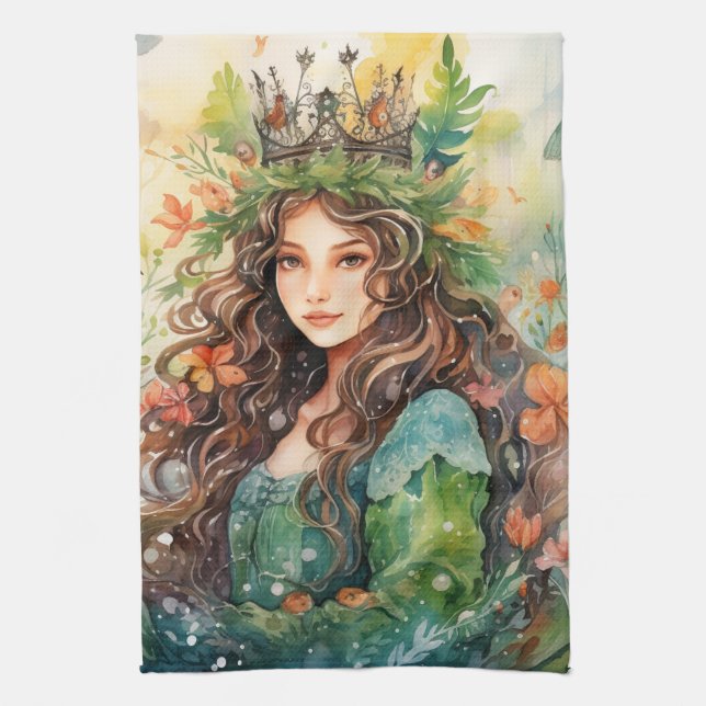 Watercolour Forest Princess Geschirrtuch (Vertikal)