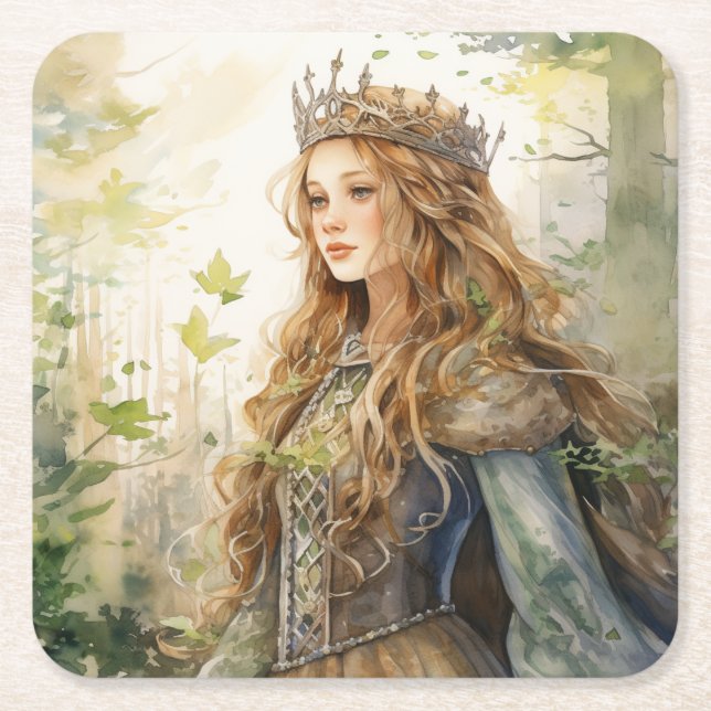 Watercolour Forest Princess Rechteckiger Pappuntersetzer (Vorderseite)