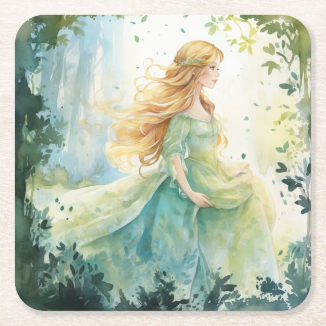 Watercolour Forest Princess Rechteckiger Pappuntersetzer (Vorderseite)