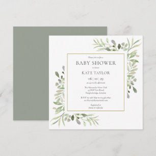 Watercolour Gold Grünzeug Baby Shower Sprinkle Einladung