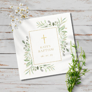 Watercolour Greenery Baptism Christening Serviette