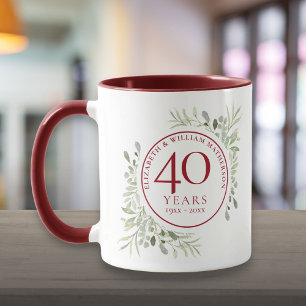 Watercolour Greenery Blätter 40. Hochzeitstag Tasse