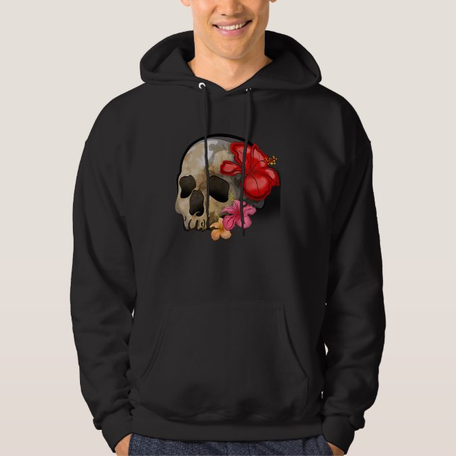 Watercolour hippie gothic skull hibiscus floral Ha Hoodie (Vorderseite)