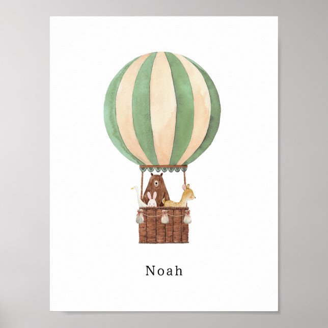 Watercolour Hot Air Balloon Ride Name Poster (Vorne)
