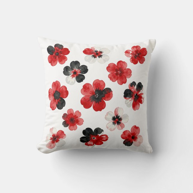 Watercolour Red Black White Floral  Kissen (Vorderseite)