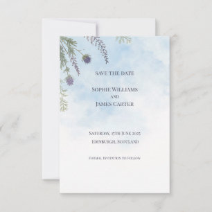 Watercolour-Schottischer Distel-Heide-Hochzeitsspa Save The Date