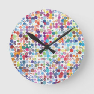 Watercolour Splash Dot Pattern Runde Wanduhr