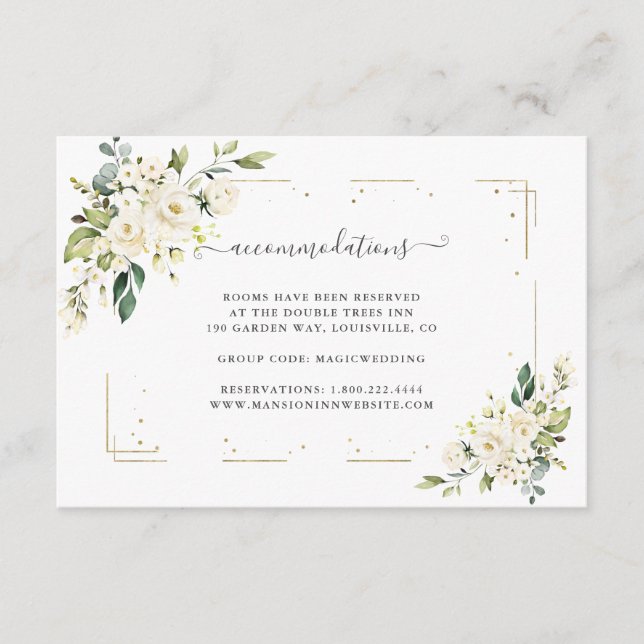 Watercolour White Floral Gold Confetti Wedding  Begleitkarte (Vorderseite)