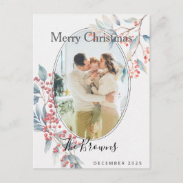 Watercolour Winter Berries Photo X-mas Postcard Postkarte