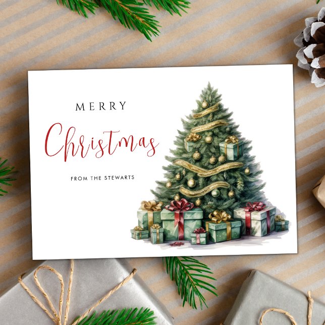 Watercor Frohe Weihnachtsbaum Moderner Chic Holida Karte (Von Creator hochgeladen)