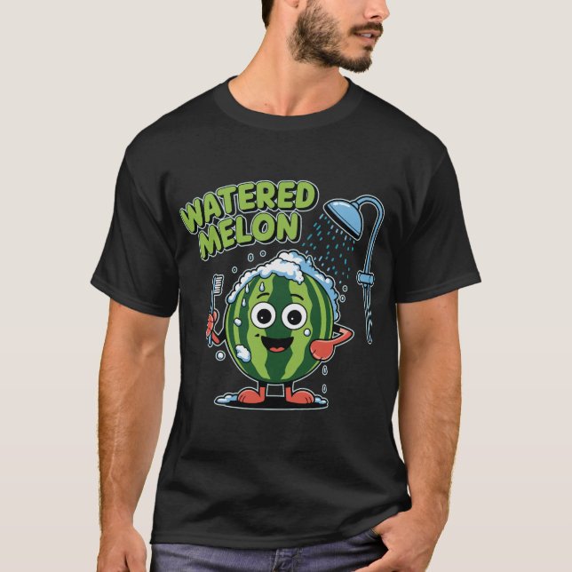Watered Melon Funny Pun Summer Fruit Cartoon Humor T-Shirt (Vorderseite)