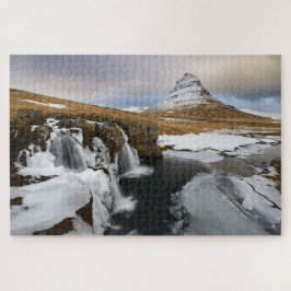 Waterfall and Kirkjufell in Iceland during Winter Puzzle