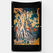WATERFALL JAPANESE WOODBLOCK DRUCKHOKUSAI Banner