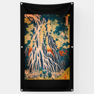WATERFALL JAPANESE WOODBLOCK DRUCKHOKUSAI Banner