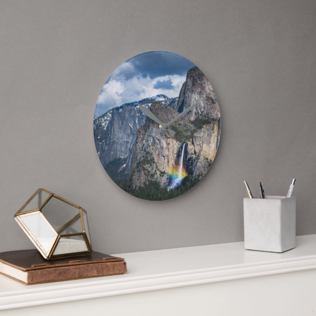 Waterfalls | Bridal Veil Falls Yosemite California Große Wanduhr (Büro)