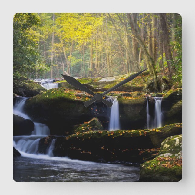 Waterfalls | Great Smoky Mountain National Park Quadratische Wanduhr (Vorderseite)