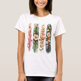 WATERFARBE GRÜN & ROSA WILDBLUMEN-PINSELSTRICHE T-Shirt