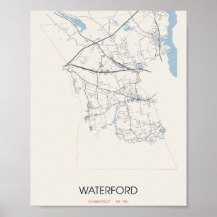 Waterford Connecticut Straßenkarte Poster
