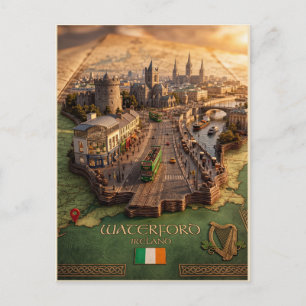 Waterford Irland 3D-Kartenillustrationsposter Postkarte