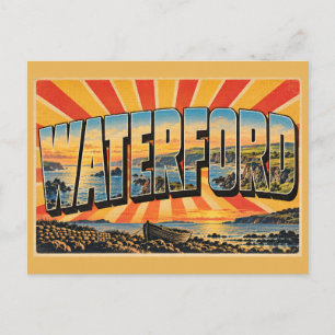 Waterford Küstenklippen Grüne Hügel Vintage-Kunst Postkarte