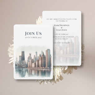 Waterfront-Stadtbild Chicago-Hochzeit Einladung