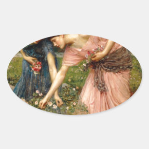 Waterhouse-pflückt_eure_rosenknospen-1909. Ovaler Aufkleber