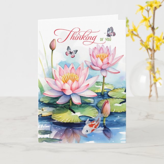 Waterlily Garden with Koi Fish Thinking of You Karte (Gelbe Blume)