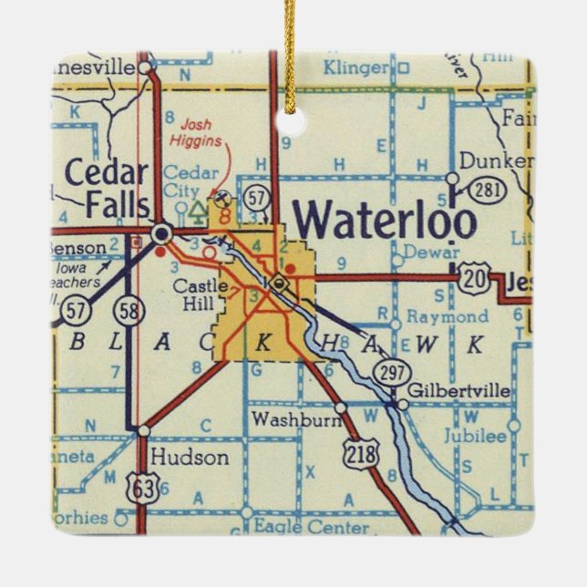 Waterloo IA Vintage Karte Keramikornament (Rückseite)