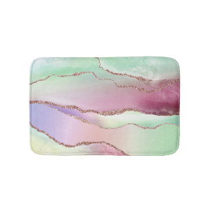 Watermelon Agate Neo Mint Green und Cassis Pink Badematte
