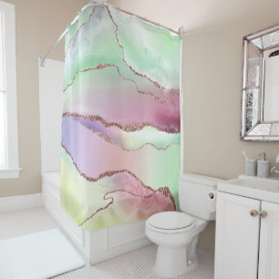 Watermelon Agate Neo Mint Green und Cassis Pink Duschvorhang
