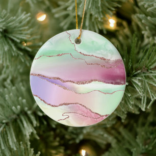 Watermelon Agate   Neo Mint Green und Cassis Pink Keramik Ornament