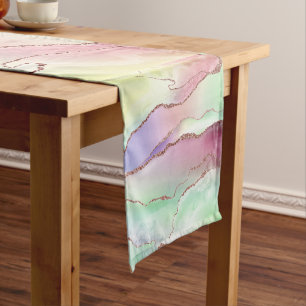 Watermelon Agate   Neo Mint Green und Cassis Pink Kurzer Tischläufer