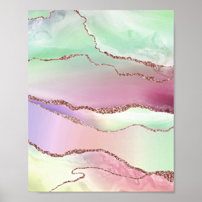 Watermelon Agate | Neo Mint Green und Cassis Pink Poster (Vorne)