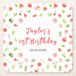 Watermelon and Pomegranate Birthday Rechteckiger Pappuntersetzer