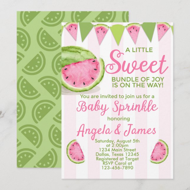 Watermelon Baby Sprinkle Einladung (Vorne/Hinten)