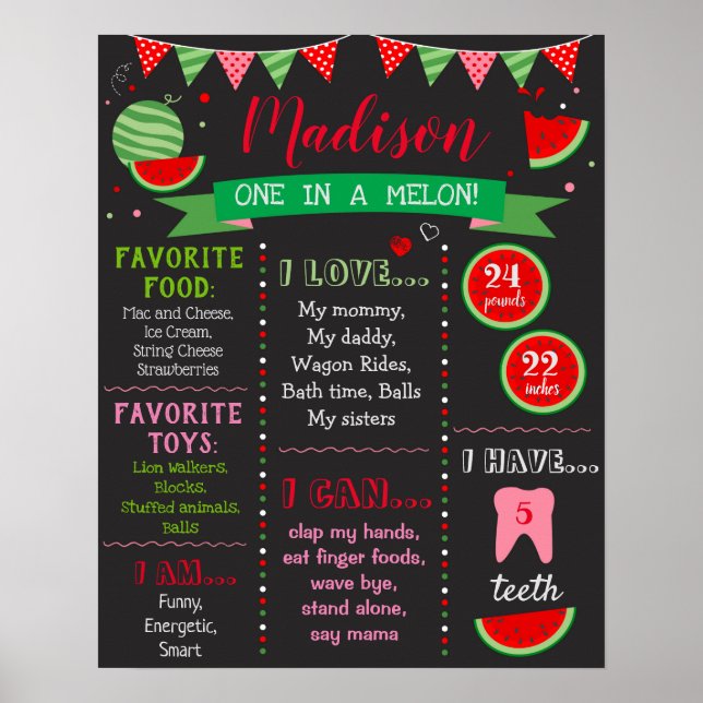 Watermelon Birthday Birthday Sign Poster (Vorne)