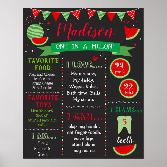Watermelon Birthday Birthday Sign Poster (Vorne)