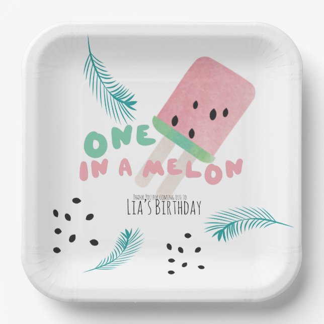 Watermelon Birthday Girl / One in a Melon   Pappteller (Vorderseite)