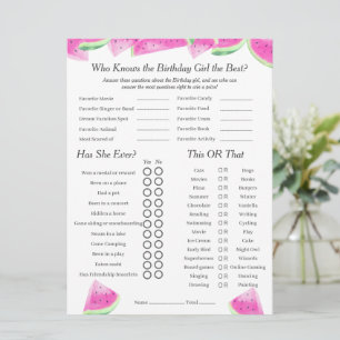 Watermelon Birthday Girl Trivia Trio Game Card Feiertagskarte