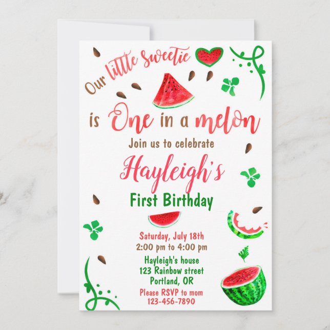 Watermelon birthday invitation Girl first birthday Einladung (Vorderseite)