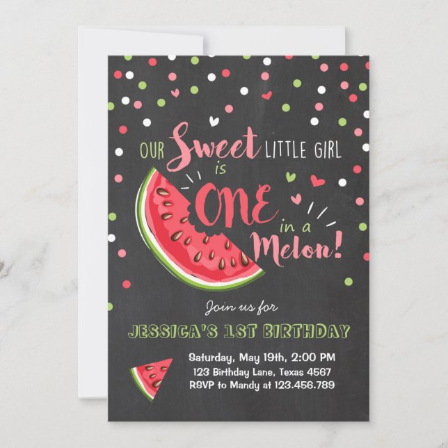 Watermelon Birthday Invitation Melon Summer Party Einladung (Vorderseite)