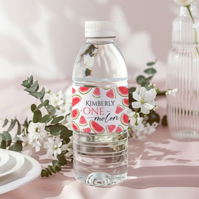 Watermelon Birthday, One in Melon Birthday Party Wasserflaschenetikett (Von Creator hochgeladen)