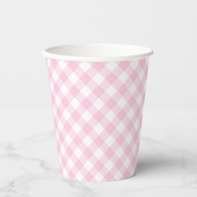 Watermelon Birthday Party Pink Gingham Kariert Pappbecher (Vorderseite)