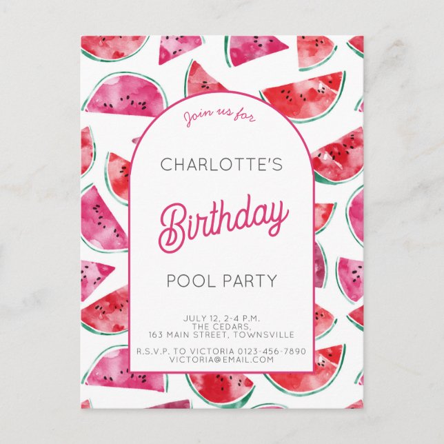 Watermelon Birthday Pool Party Postkarte (Vorderseite)