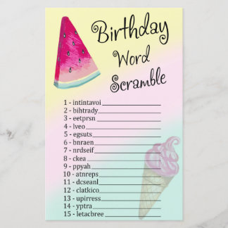 Watermelon Birthday Word Scramble Game