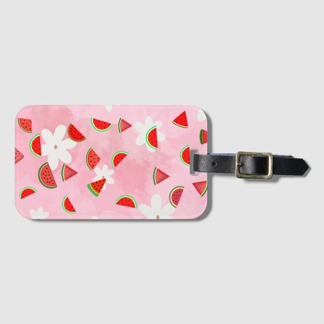Watermelon Bloom - Fun Summer Floral Pattern" Gepäckanhänger (Vorderseite (Horizontal))