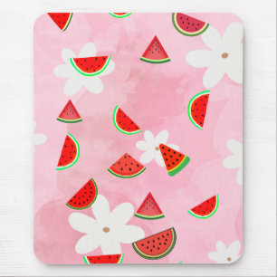 Watermelon Bloom - Fun Summer Floral Pattern" Mousepad