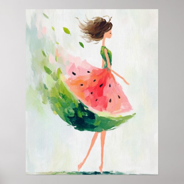 Watermelon Breeze – Whimsical Summer Girl Poster (Vorne)